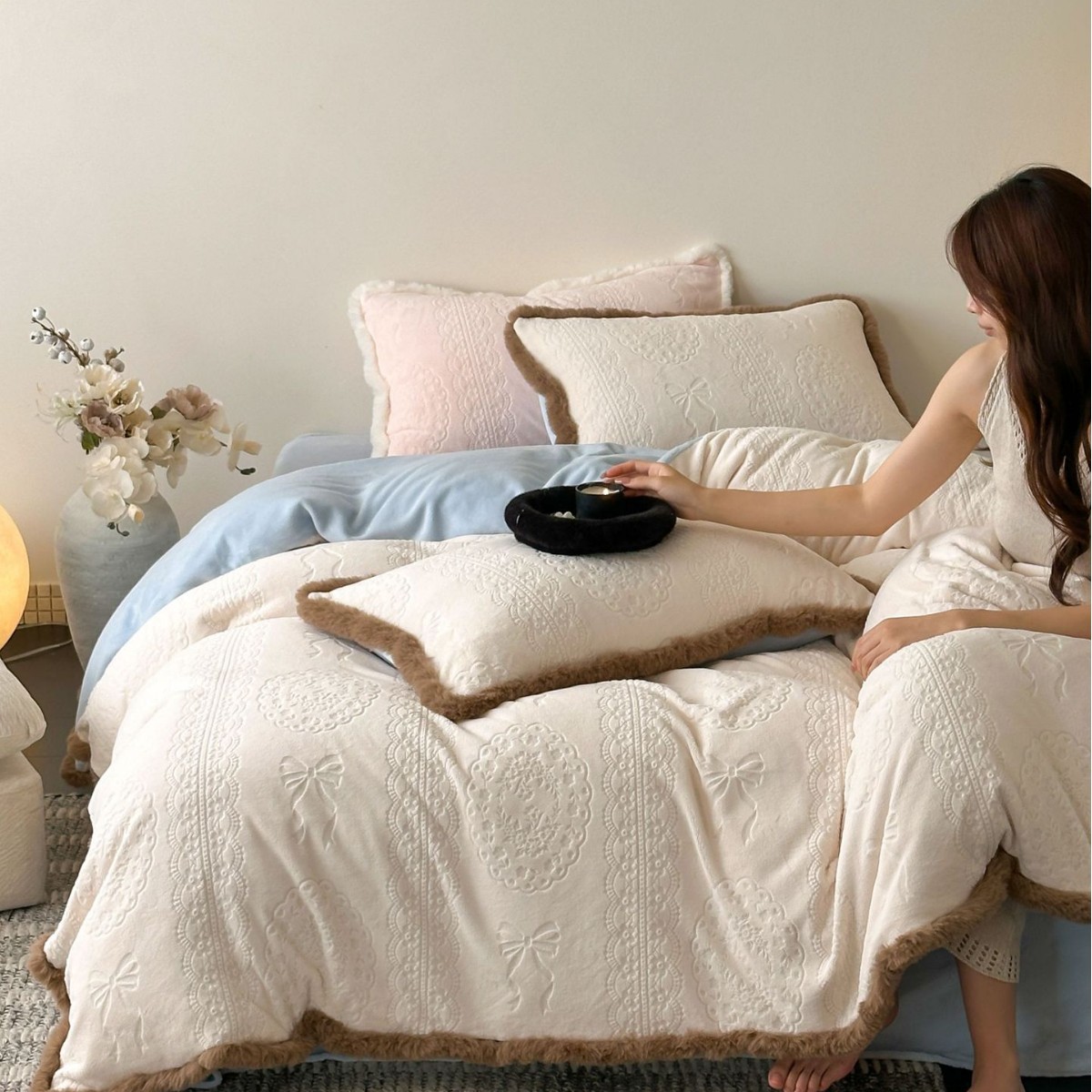 Milk fiber fleece bedding set, thick, in Korean style