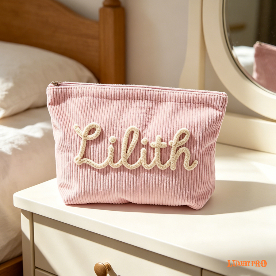 Hand Embroidered Corduroy Makeup Bag