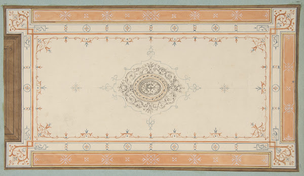 Design for the decoration of a ceiling with filagree borders and a central medal