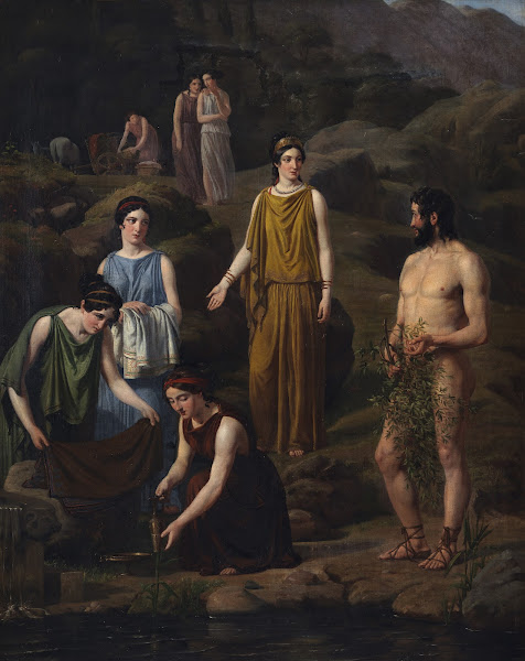 Nausikaa bringer den skibbrudne Odysseus klæder 1835