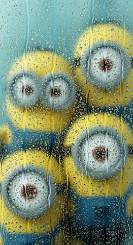 Cartoon Characters Behind Rain Glass