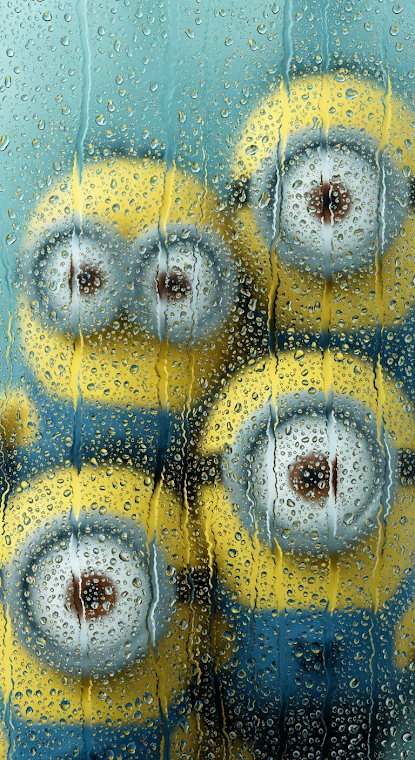 Cartoon Characters Behind Rain Glass