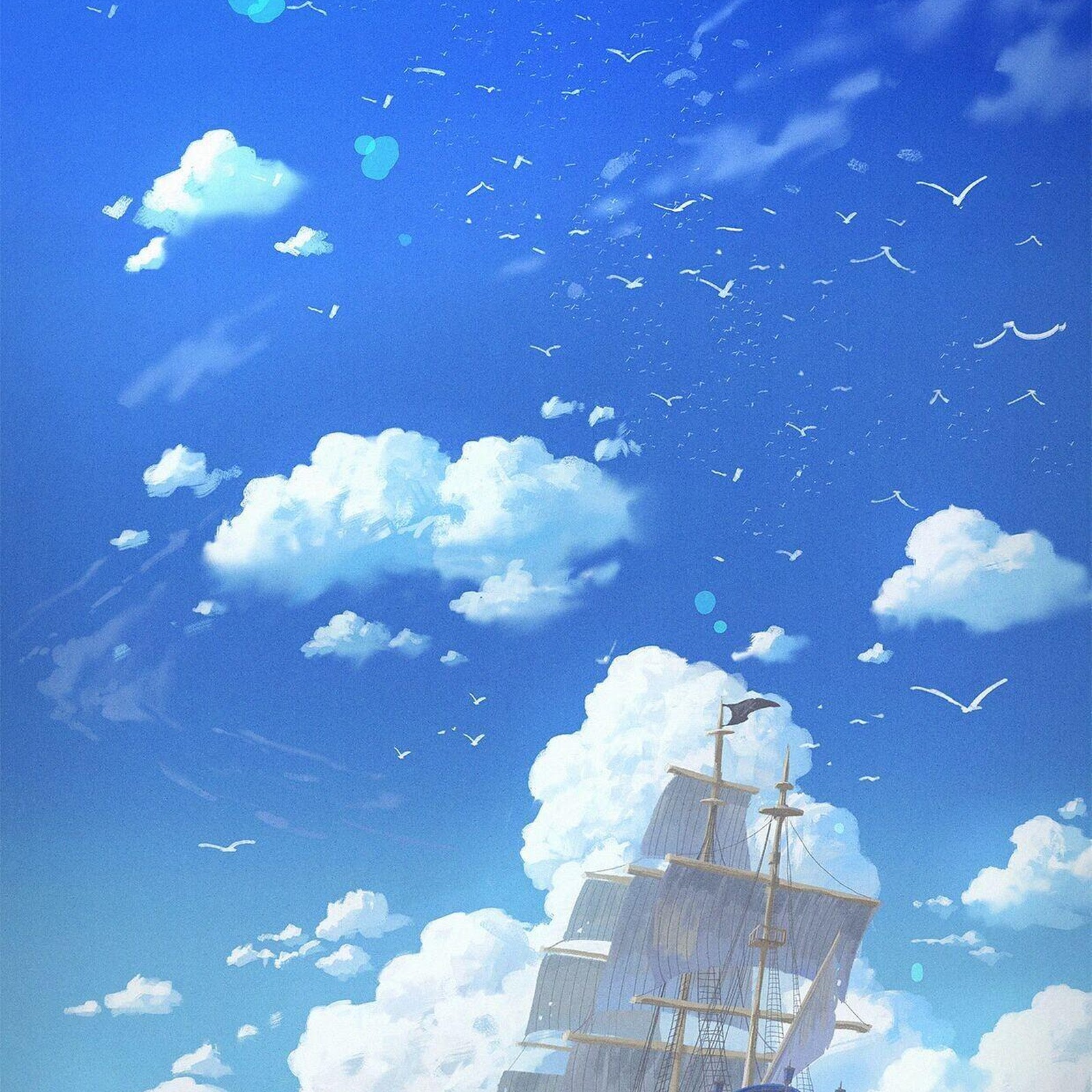 Download Sailing Ship, Ocean View, Fantasy Art, Blue Sky Full HD iPhone