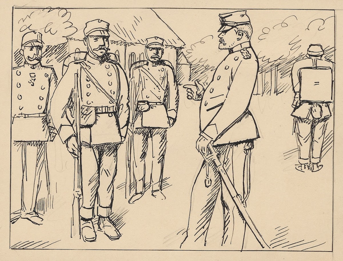 Soldiers stand at attention before a commander 1880 1940