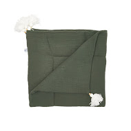 Детский плед Twins муслиновый 90x90 утепленный с кисточками зеленый