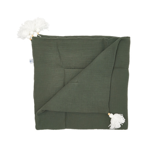 Дитячий плед Twins мусліновий 90x90 утеплений з китицями зелений