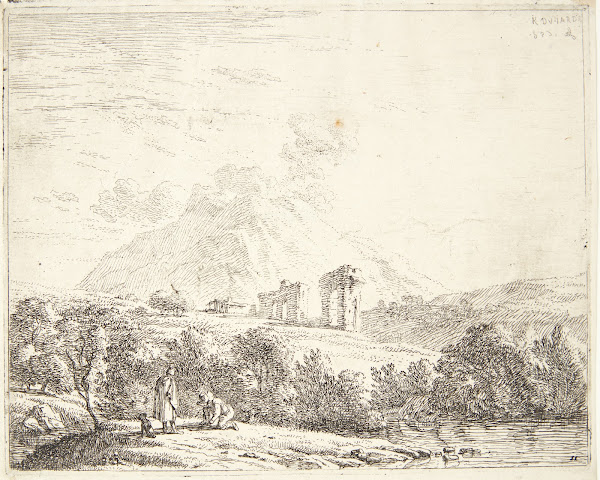 Ruinlandskab med to mænd og en hund 1658