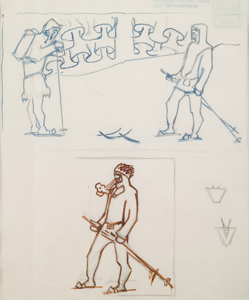 The Great Kalevala sketch for page 1 skiers meet 1925