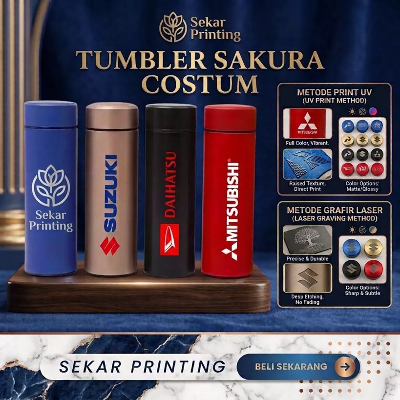 Tumbler sakura costum/Tumbler sakura non LED/Thermos Air/botol minum/design bebas — Sekar Printing