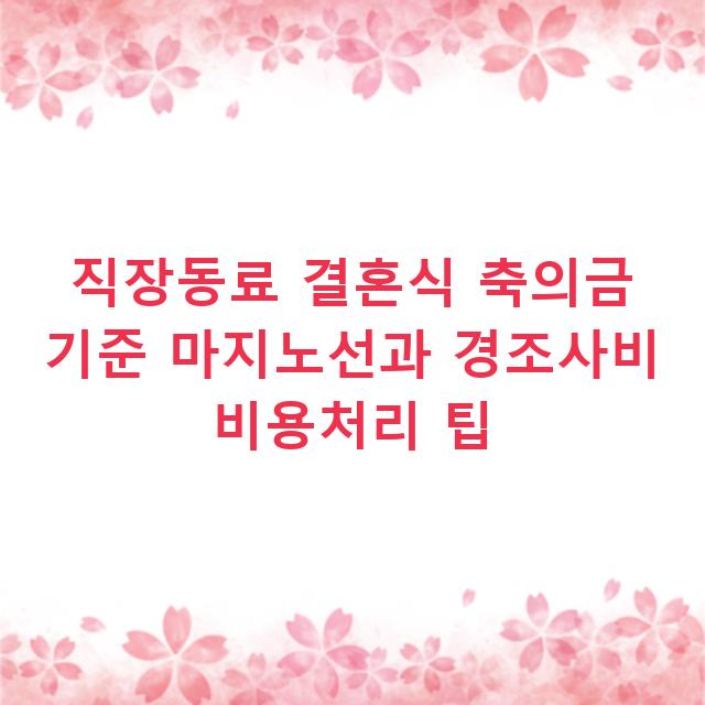 직장동료 결혼식 축의금 기준 마지노선과 경조사비 비용처리 팁