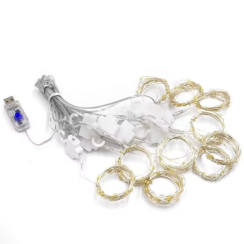 LED-Vorhang-Lichterkette mit USB, Fernbedienung und Haken