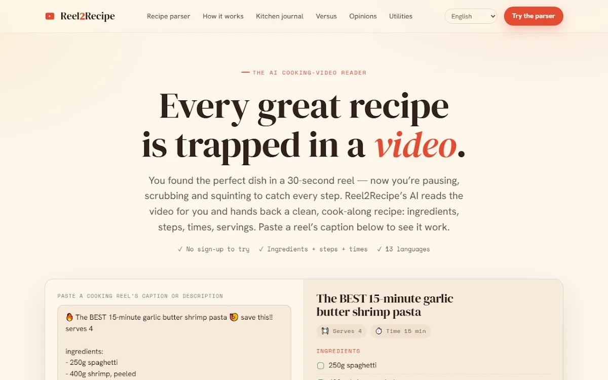 Captura de Reel2Recipe