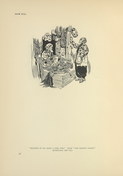Holding in his hand a fine fish  The Arabian Nights 1914