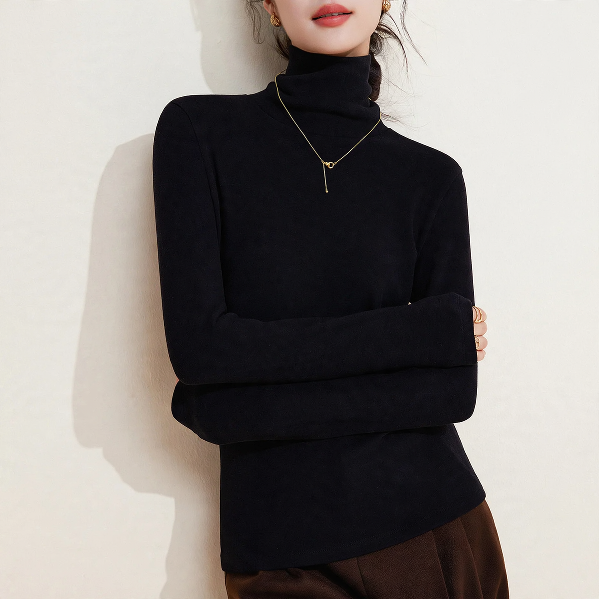 Women's turtleneck sweater, warming, knitted