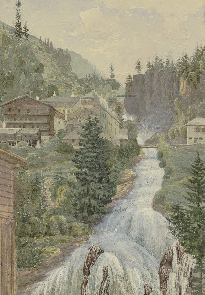Alpine brook with houses