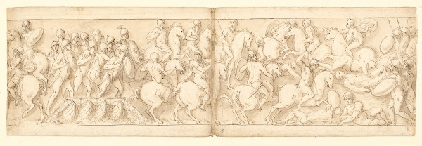 Marcus Aurelius drager afsted over en bro med infanteri og kavaleri sarmaterne d