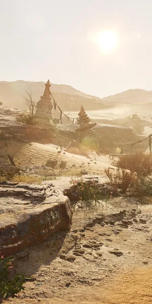 Desert Stupas Under Hazy Sun 2K Wallpaper Background