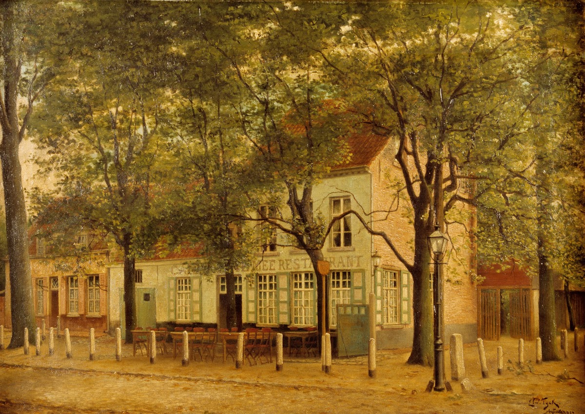 Ingelijst schilderij met voorstelling van de oude herberg De Dikke Mee 1912