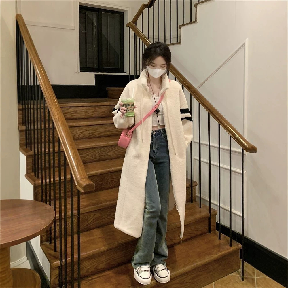 Women's coat, mid-length, faux shearling details