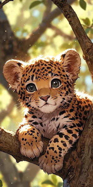 Little Leopard Resting In Trees 2K iPhone Wallpaper Background