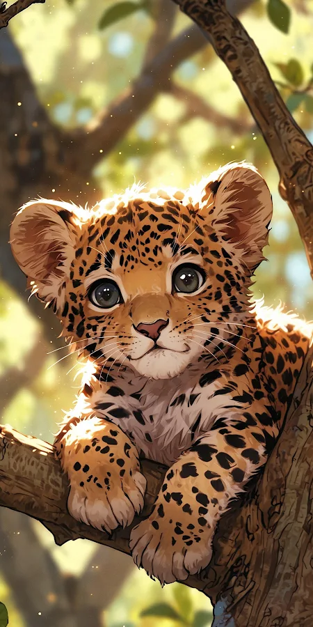 Little Leopard Resting In Trees 2K iPhone Phone Wallpaper