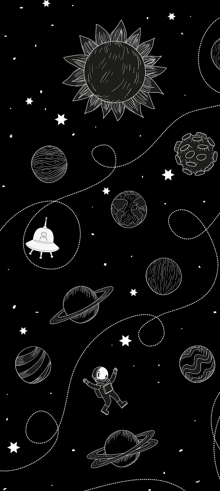 Hand Drawn Outer Space Pattern - Digital Line Art Full HD iPhone Wallpaper (1080x2400)