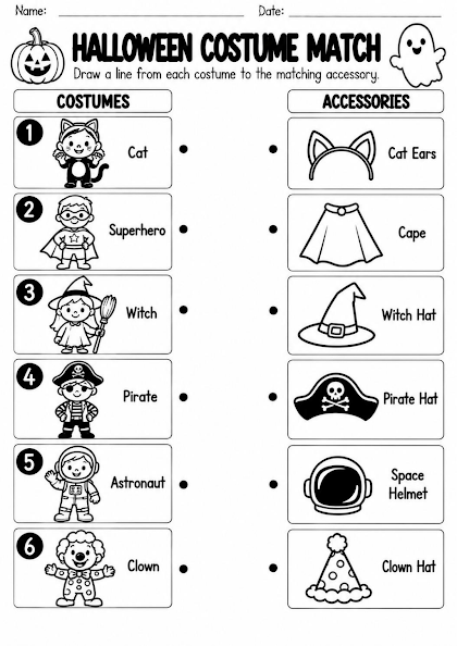 Halloween Costume Matching Worksheet