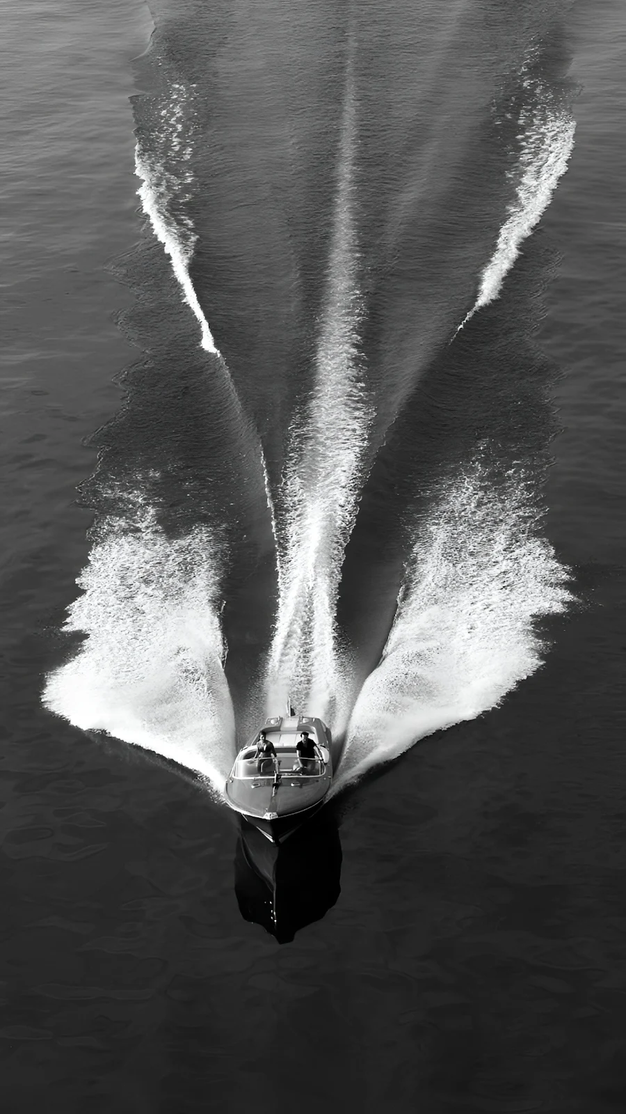 Classic Speedboat Creating Water Wake - Black and White Photography Full HD iPhone Wallpaper (1242x2208)