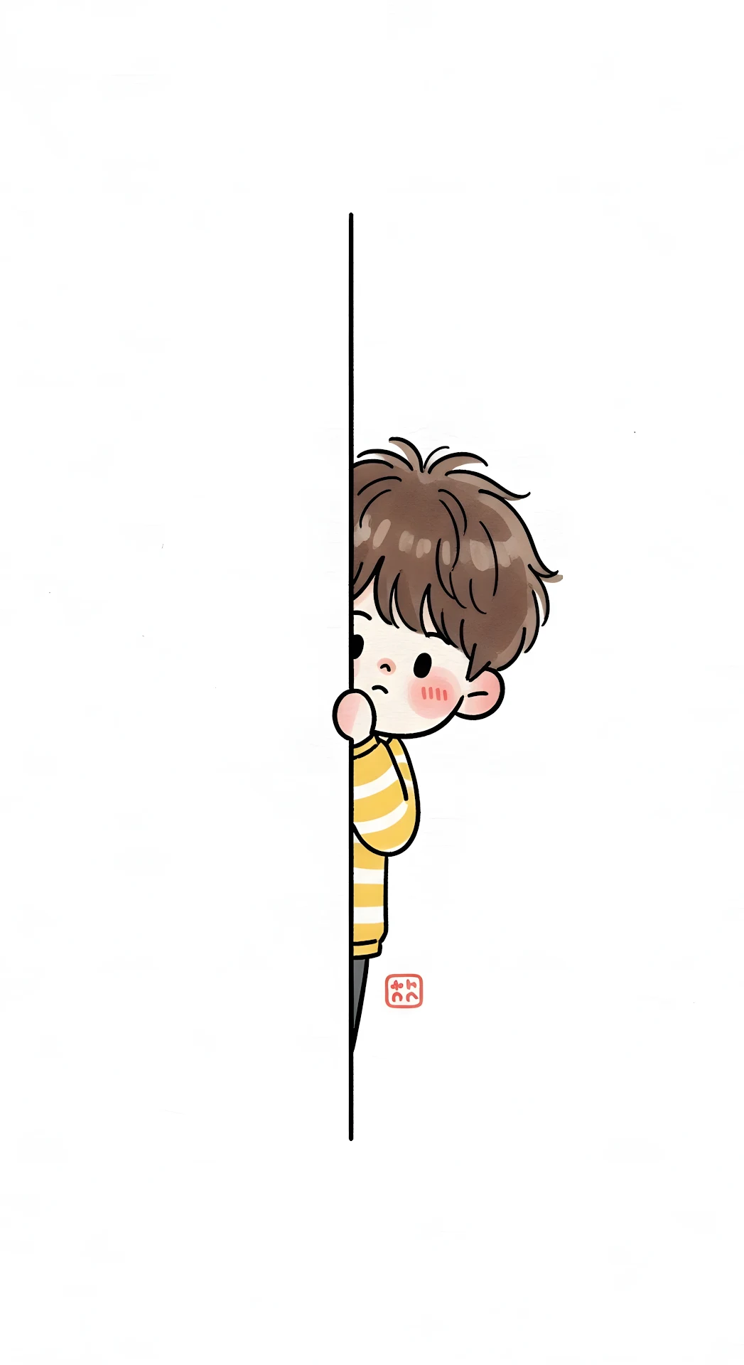 Cute Chibi Boy Peeking Minimalist Cartoon Illustration - Free 4K mobile Wallpaper