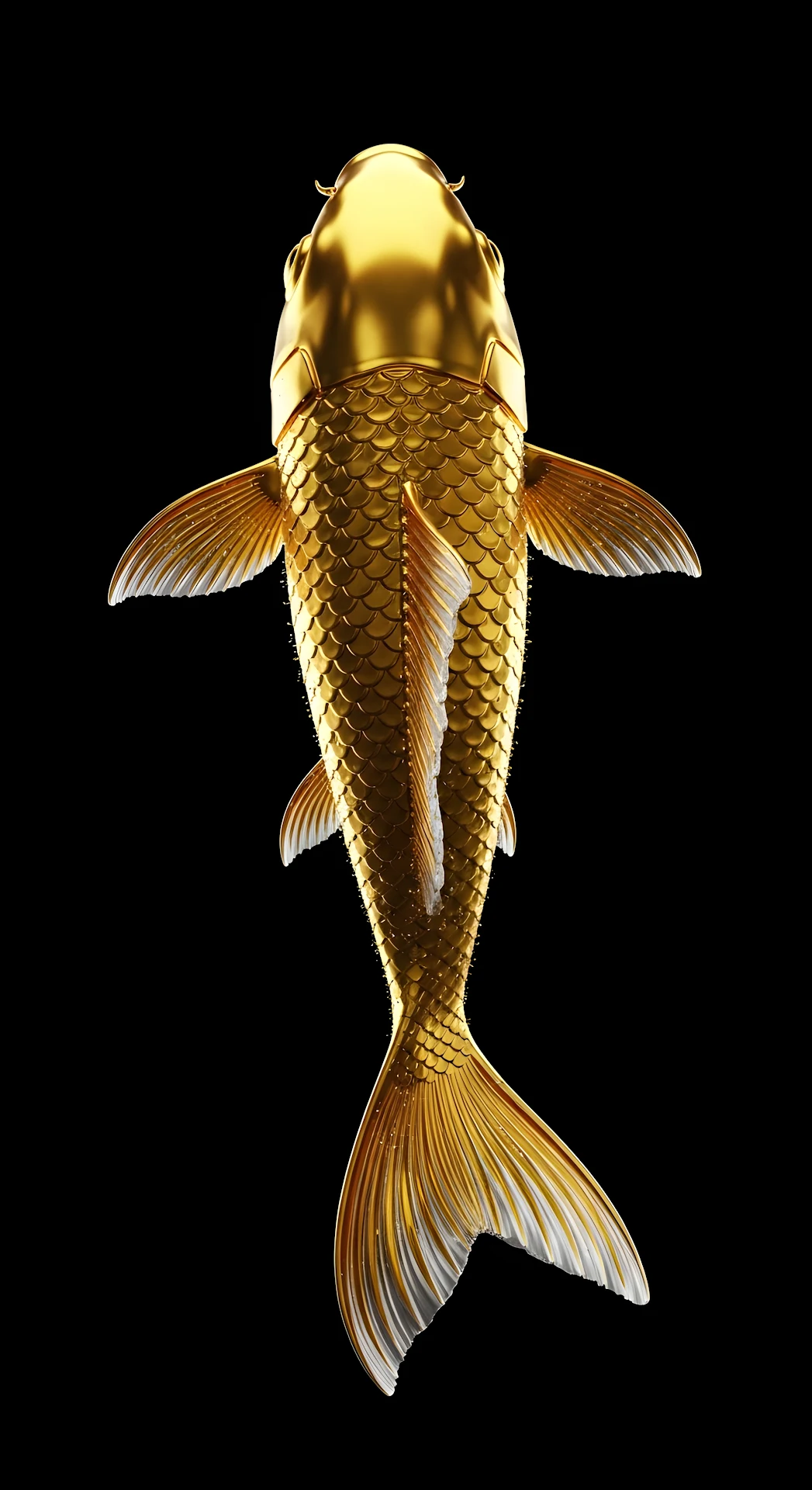 Stunning 3D Render of a Golden Koi Fish with Glittering Scales on Black - Free 4K mobile Wallpaper