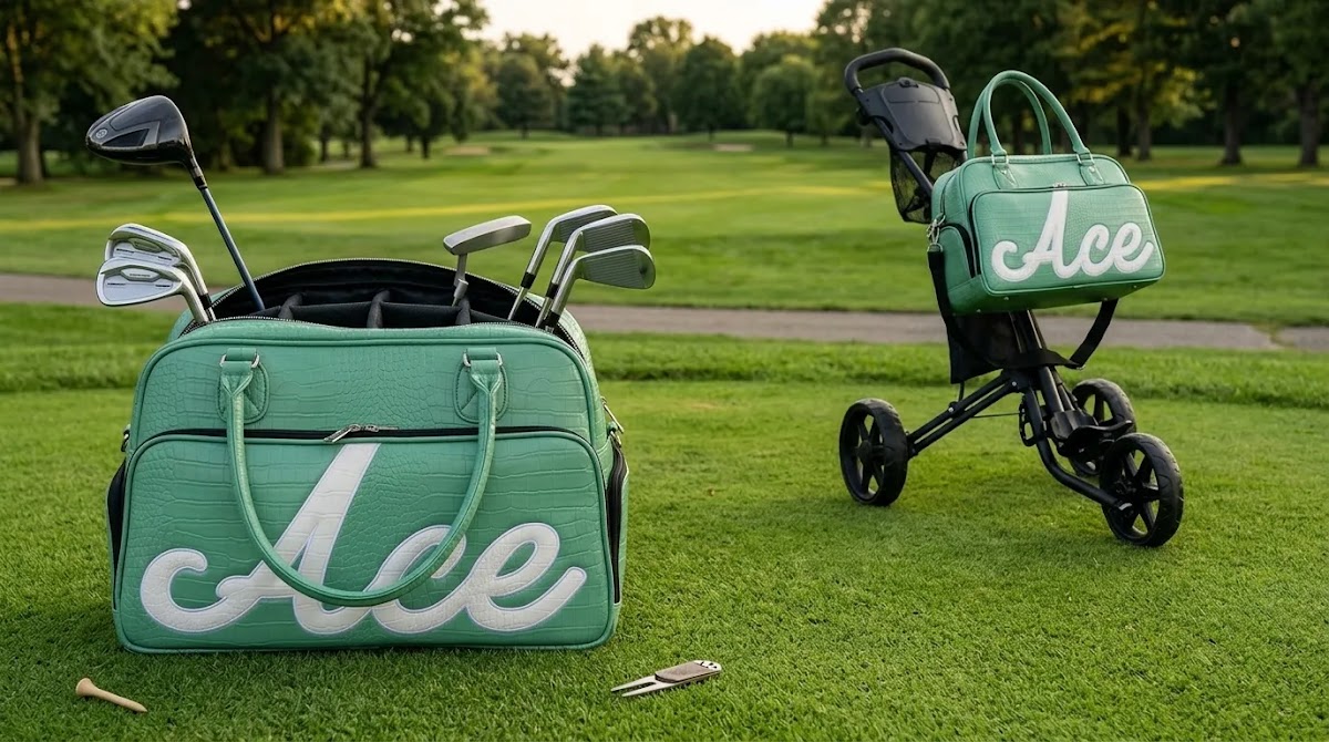 Hybrid golf bag showing stand stability and push cart compatibility