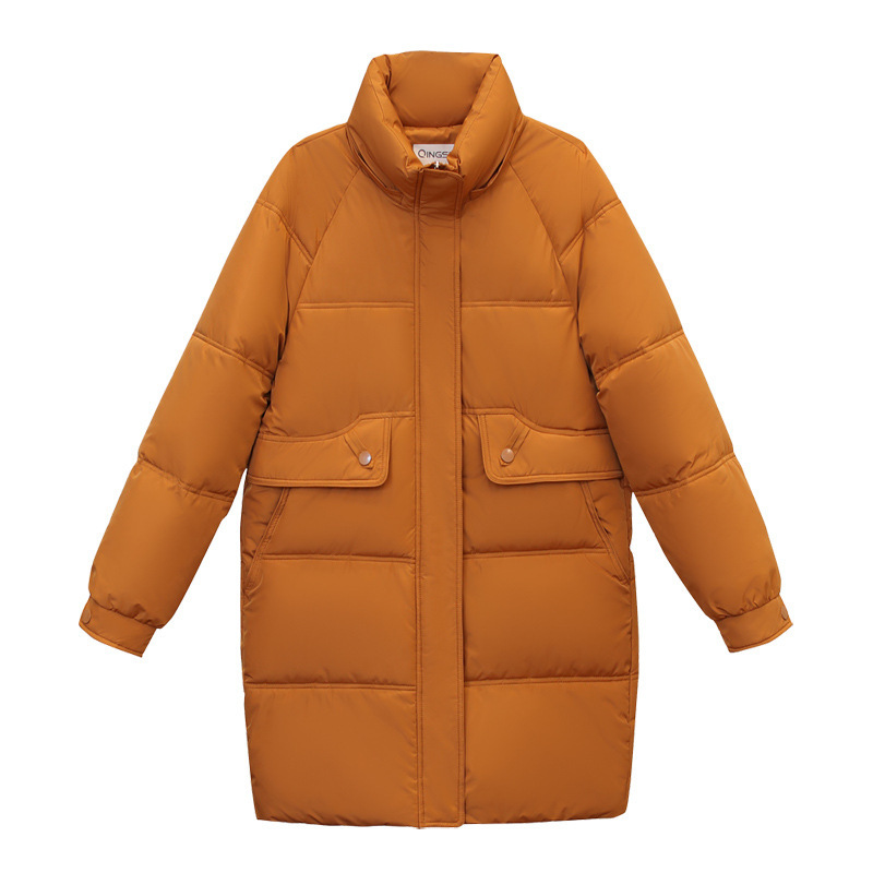 Mid-length women's padded jacket with hood, lined
