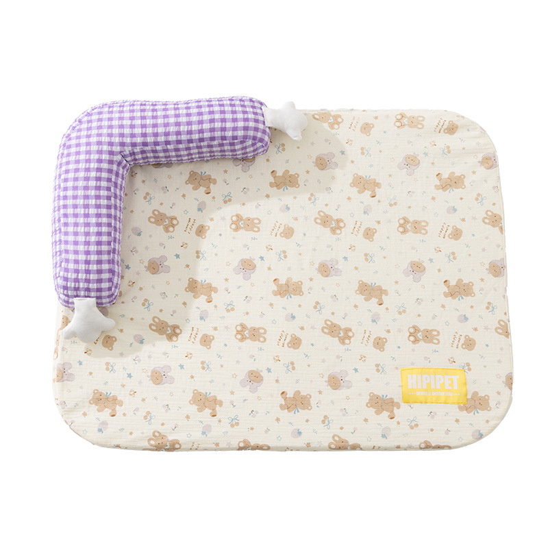 Pet sleeping bed with neck support, breathable, removable