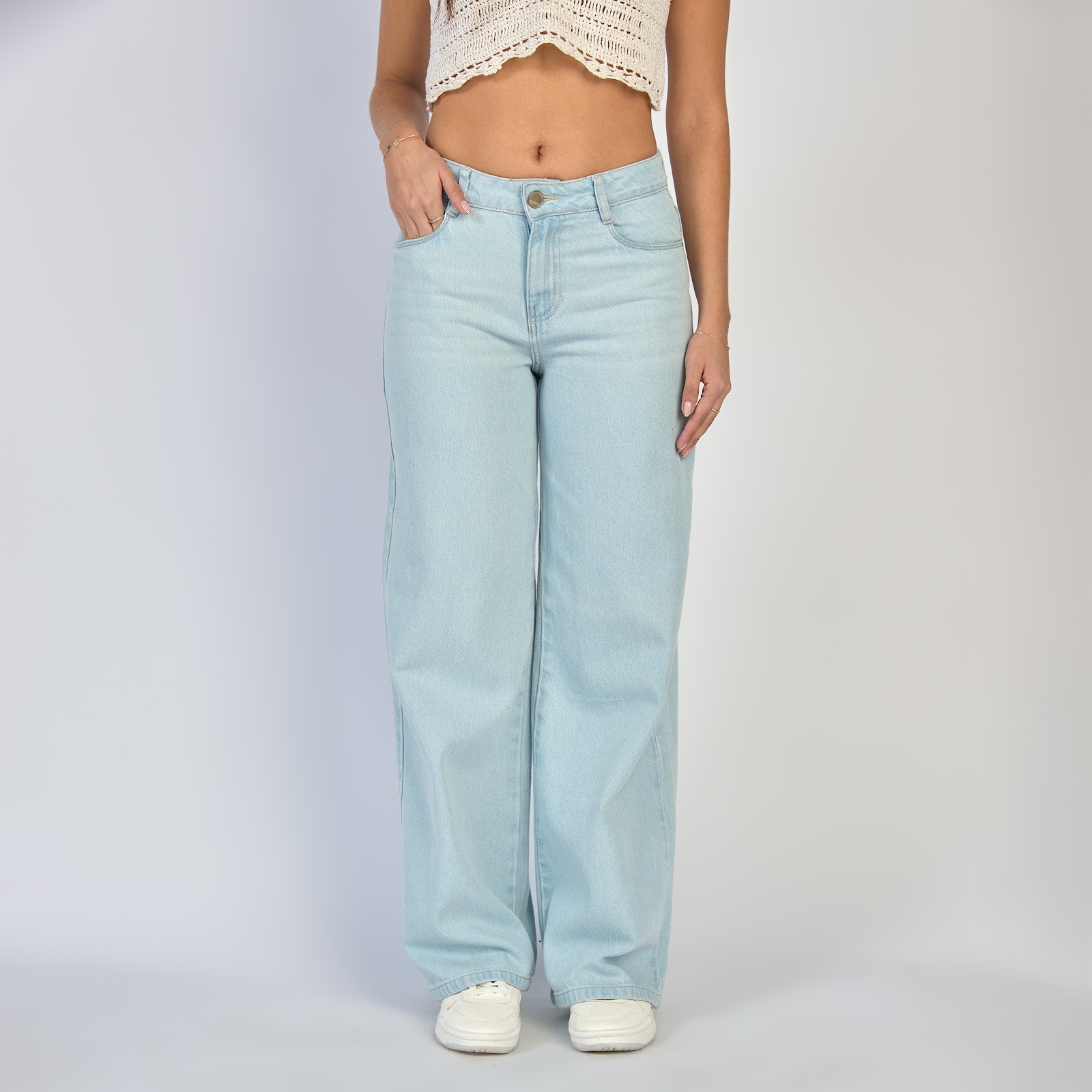 Jean dama wide leg tiro alto rígido, color Azul claro - Vista 2
