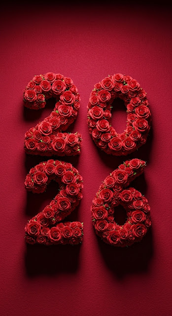 3D Render of Year 2026 Made of Red Roses on Red Felt - Free mobile Wallpaper