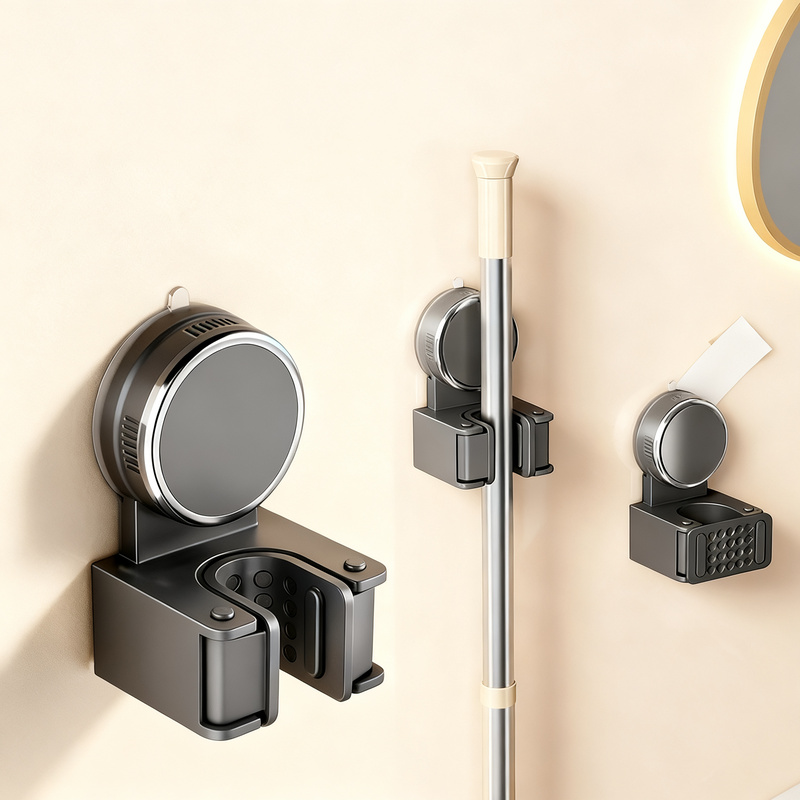 Suction cup holder for brooms and cloths, ABS