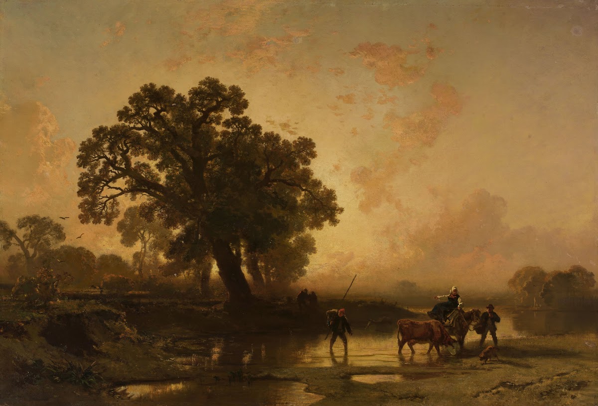 Riverside landscape at sunset 1857