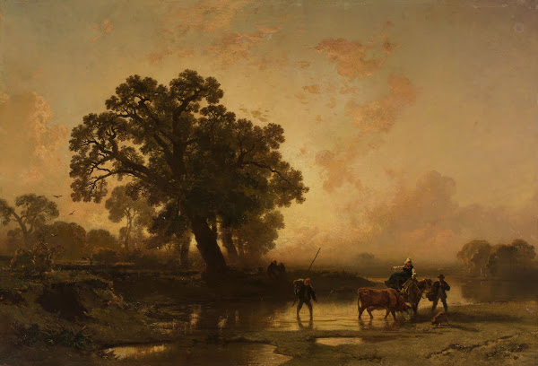Riverside landscape at sunset 1857
