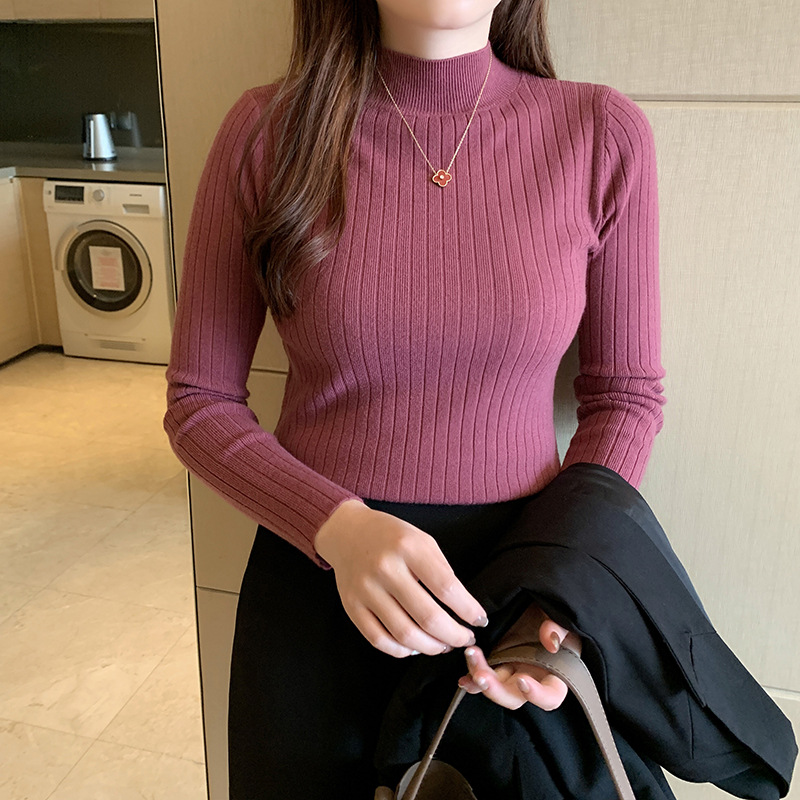Damen-Strickpullover mit Stehkragen, dünn