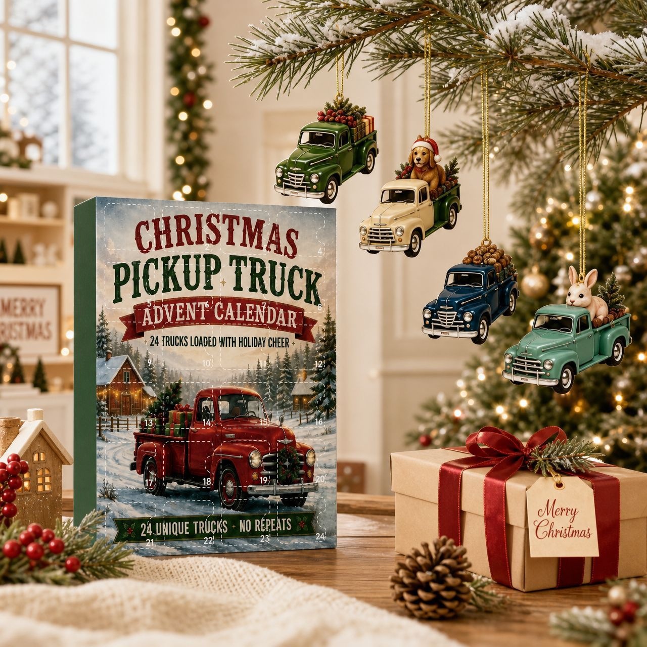 Retro Christmas Pickup Advent Calendar made of acrylic