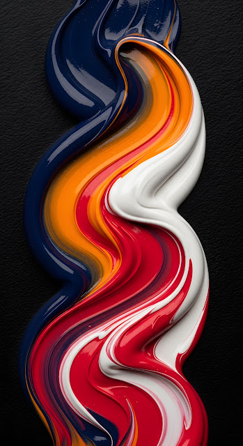 Macro Abstract of Thick Oil Paint Swirls in Navy, Orange, Red, and White - Free mobile Wallpaper
