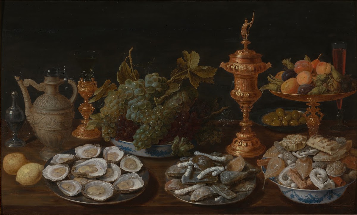 Still life with oysters fruit sweets and costly vessels 1619