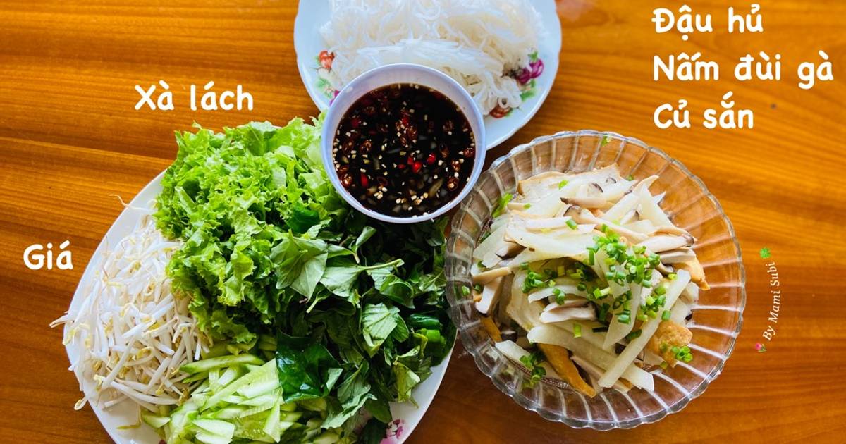 Bún tươi xào chay đậu hủ nấm củ sắn