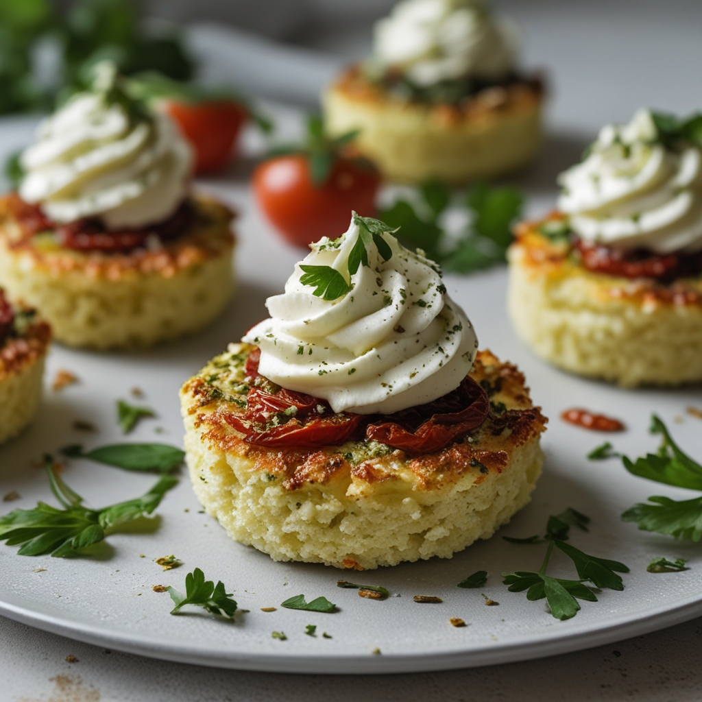 Golden Pesto-Feta Couscous Savory Cakelets with Sun-Dried Tomato Swirl