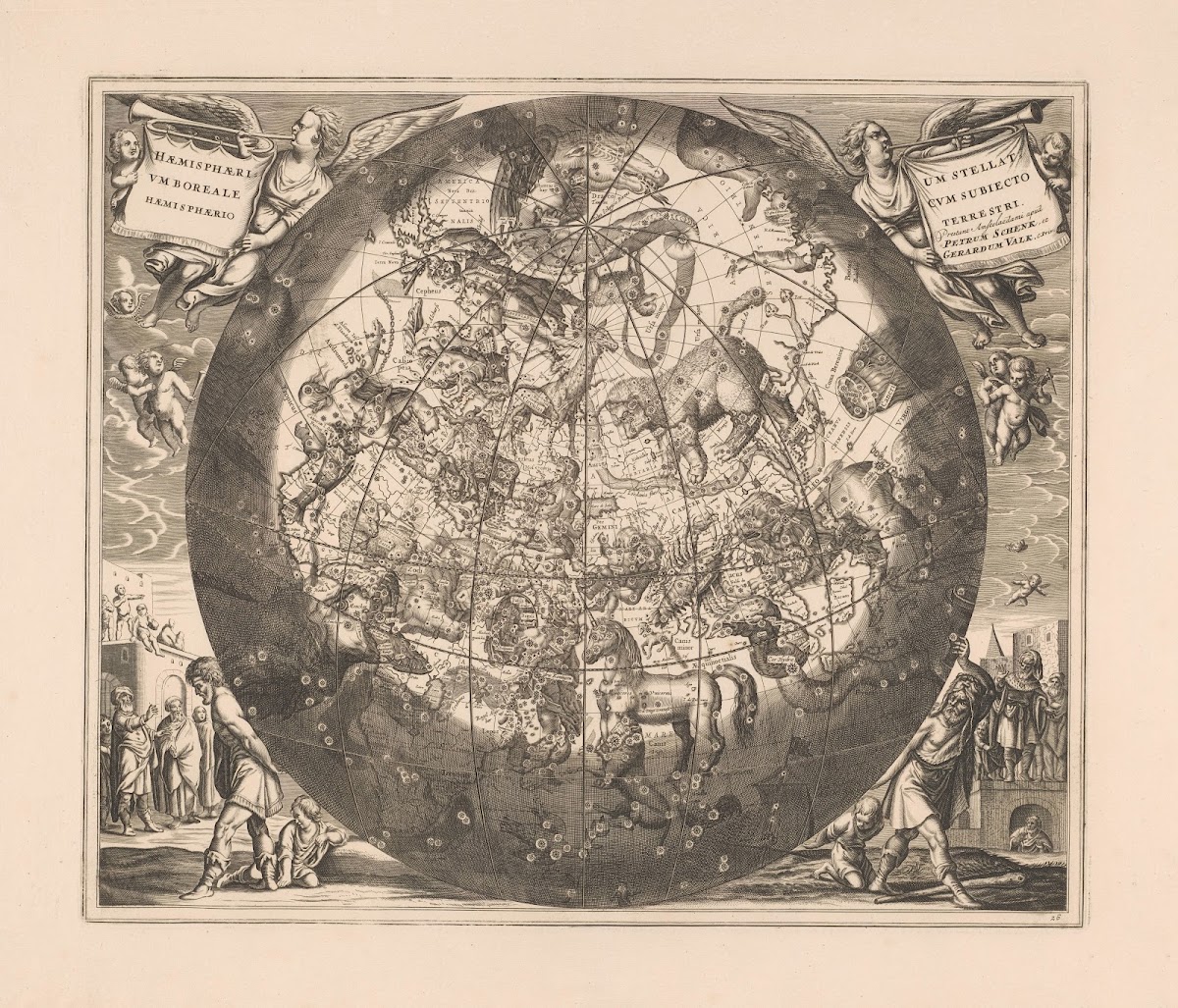 Hemelkaart met de noordelijke sterrenbeelden Haemisphaerium stellatum boreale cu