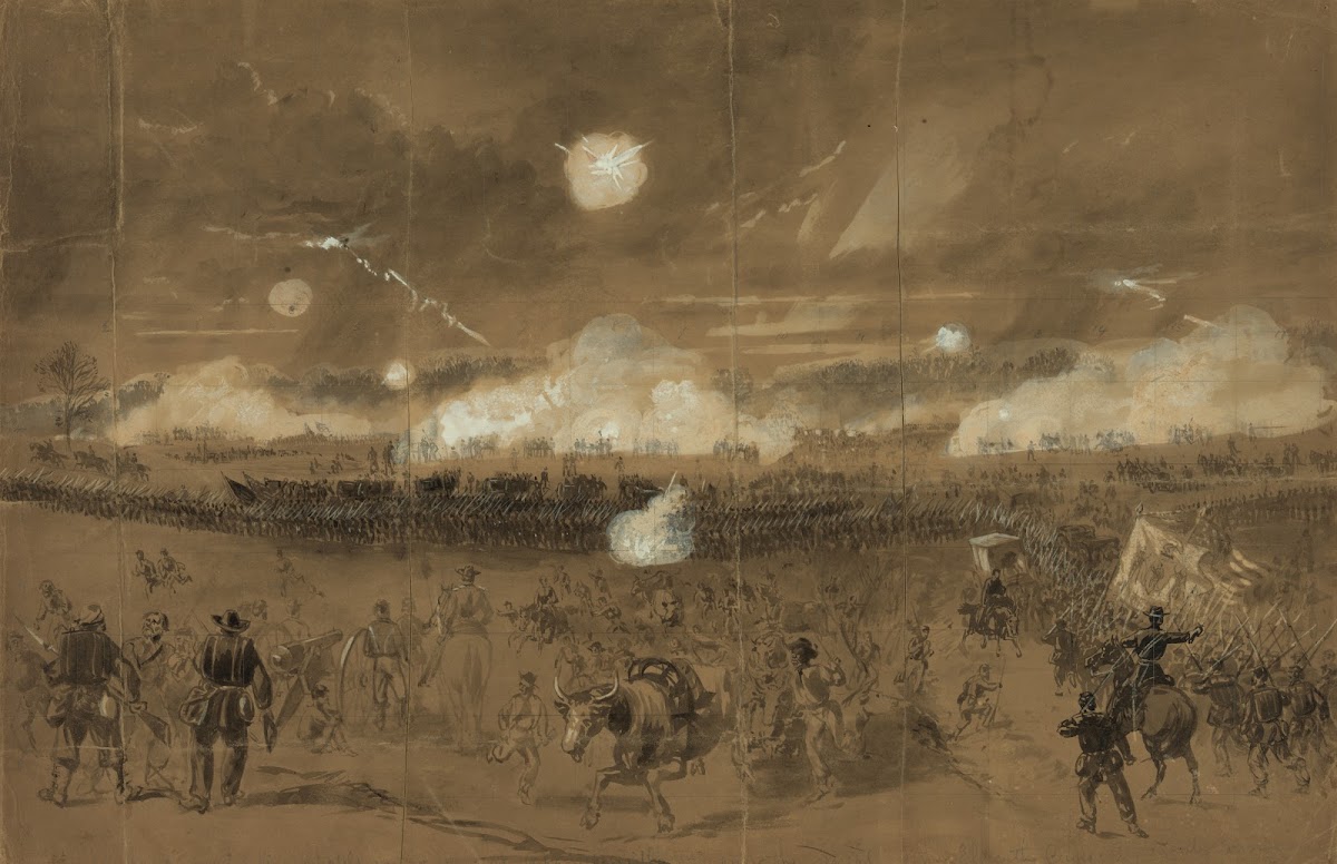 Couchs Corps forming line of battle in the fields at Chancellorsville to cover t