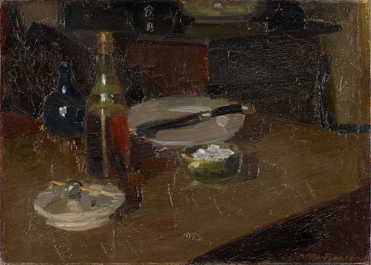 Still Life With Plate And Bottle 1910