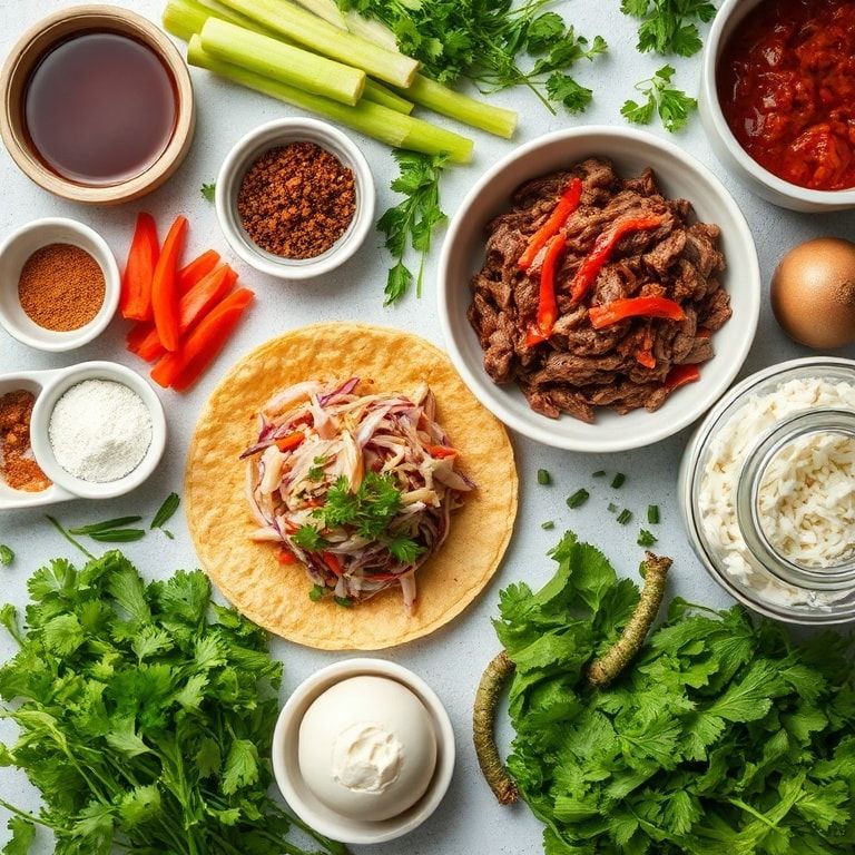Ingredients for Flavorful Crockpot Korean Beef Tacos with Tangy Gochujang Slaw – Easy Homemade Weeknight Dinner