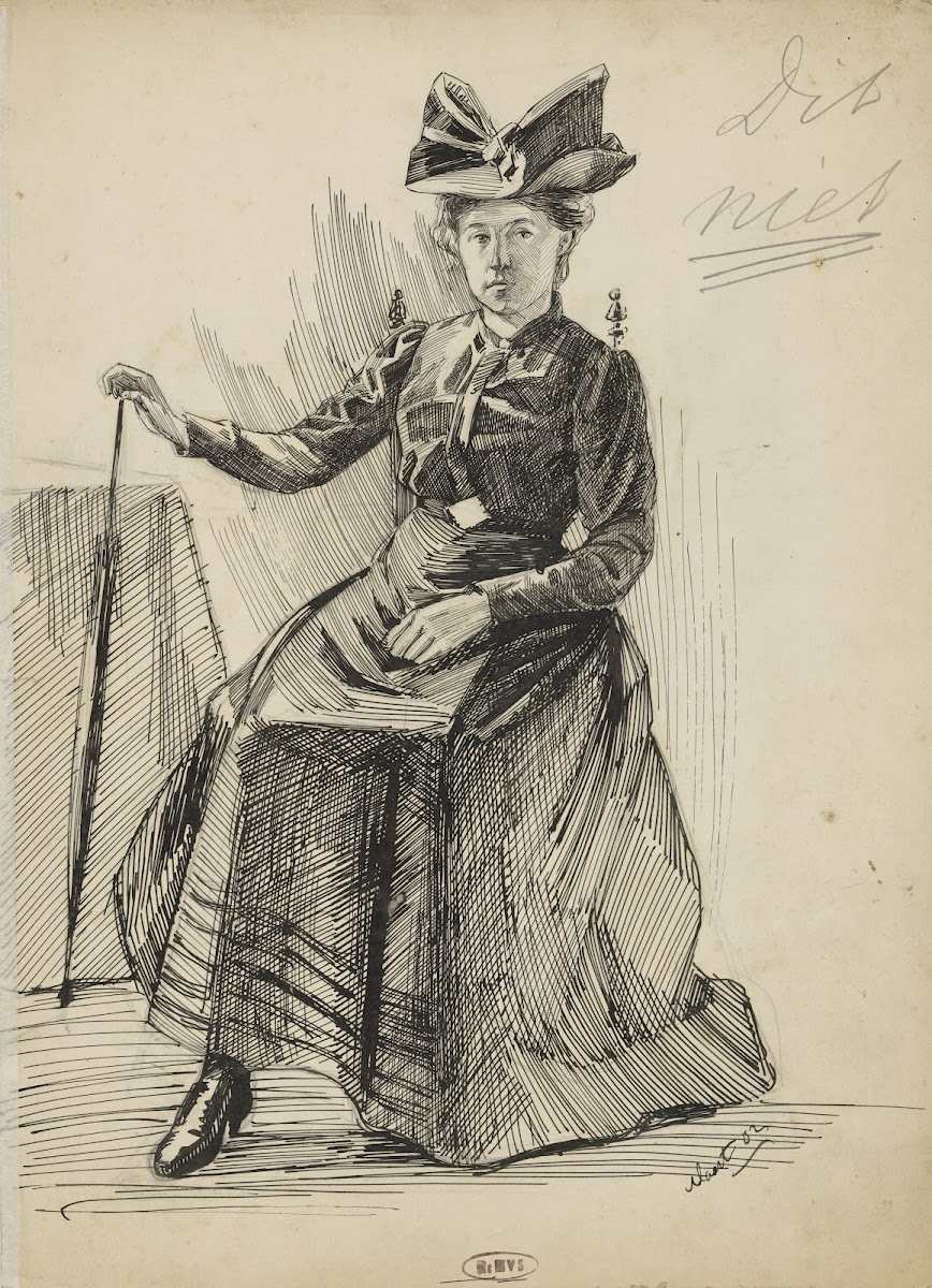 Portret van een zittende vrouw met wandelstok 1902
