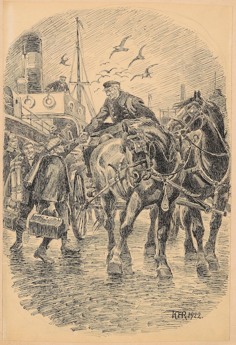 A boy bids farewell to a man in a horse drawn carriage 1922